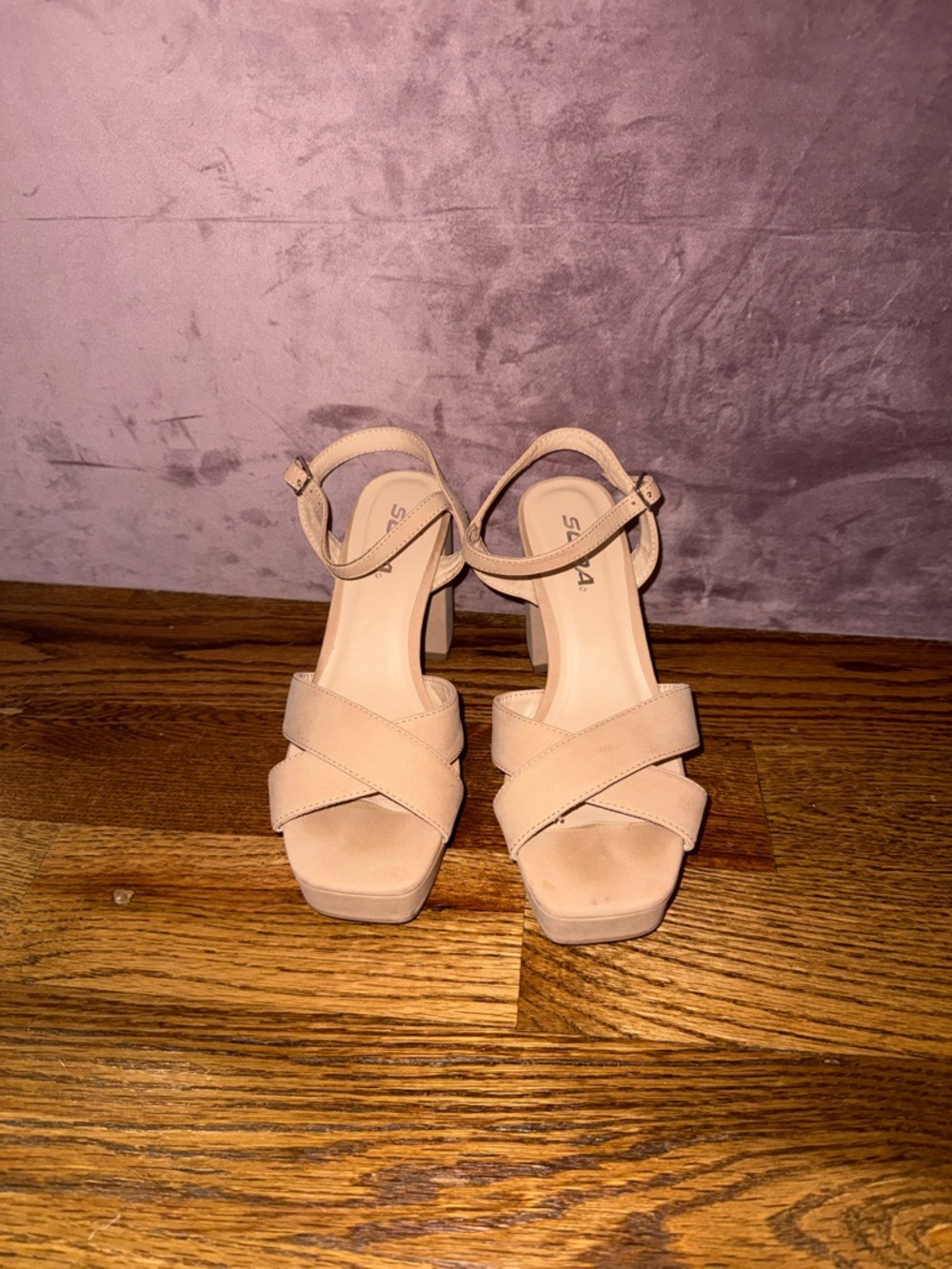 Nude chunky heels